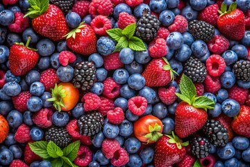 Background of mixed blackberries, raspberries, and blueberries