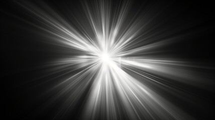 One directional light rays at center on a flat black background, texture.