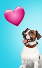 Dog holding air balloon, romantic card