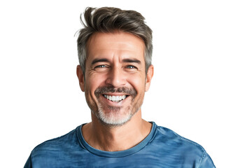Fototapeta premium Portrait of happy casual older man smiling, Mid adult, mature age guy with gray hair, Isolated on transparent background
