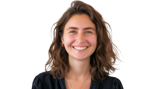 Portrait of young beautiful cute cheerful girl smiling looking at camera over transparent background