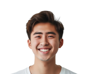 Smiling Korean male looking at camera isolated on transparent background. Handsome young asian guy posing for picture