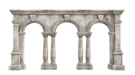 antique arch with column ionic order, Ancient Classic Greek pillar, Roman Columns, Architecture facade elements isolated on transparent background