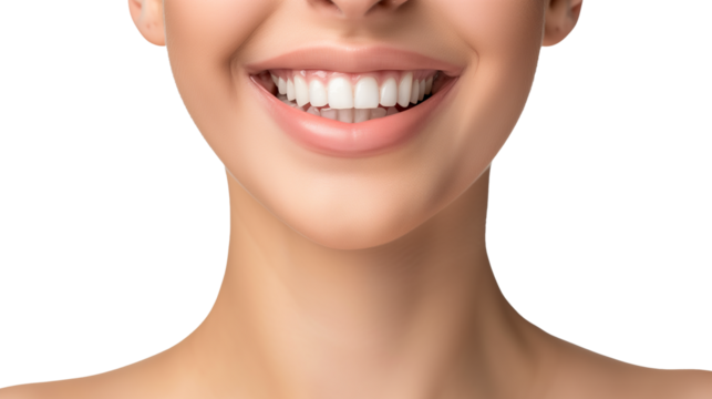 Beautiful female smile after teeth whitening procedure. Dental care. Dentistry concept.