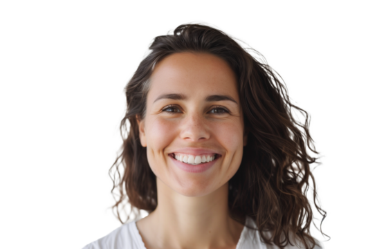 Portrait of young beautiful cute cheerful girl smiling looking at camera over transparent background