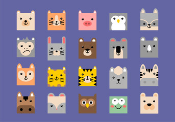 Square Animal Illustration Element Set