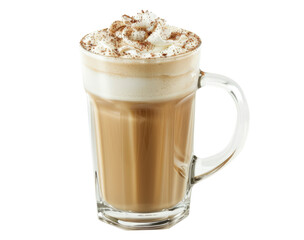 Glass cup of tasty aromatic latte on transparent background