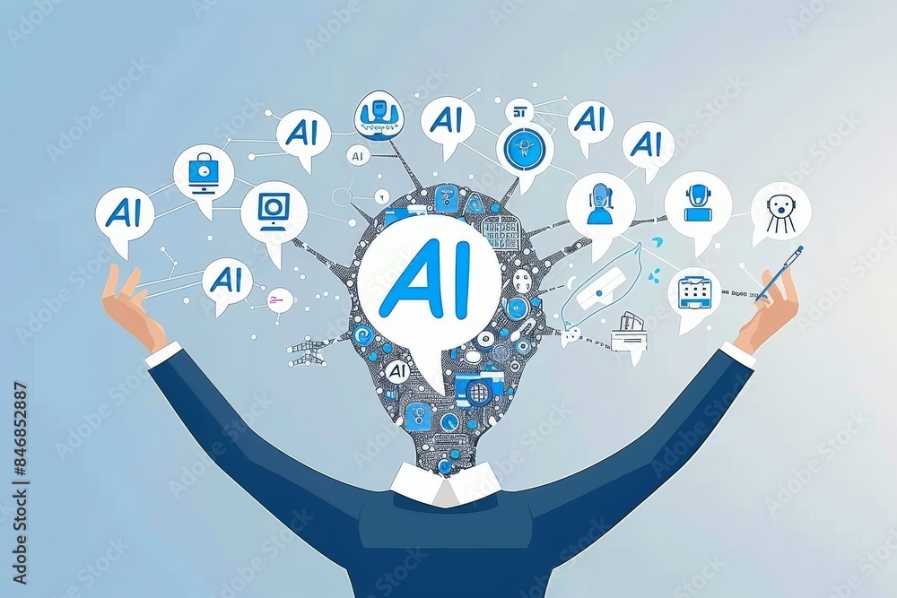 Poster conceptual ai mind with global connections, symbolizing artificial intelligence networking and innov