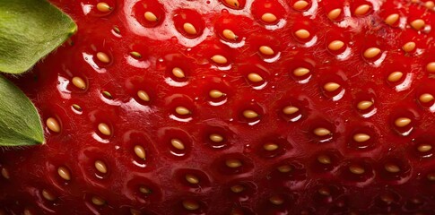 texture of a strawberry with a green leaf on a isolated background