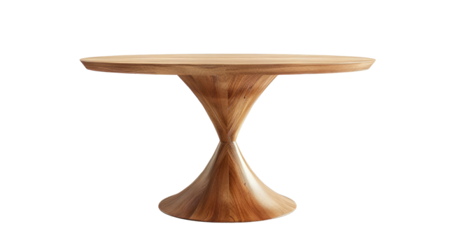 Brown wooden round coffee table, dinning table, magazines table. Modern designer, table isolated on transparent background