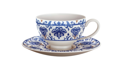 Empty Antique vintage porcelain tea cup isolated on transparent background
