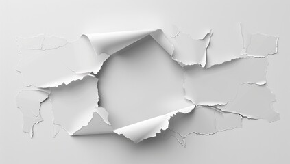 Abstract vector background with a white paper tear and hole in the middle, white empty space 