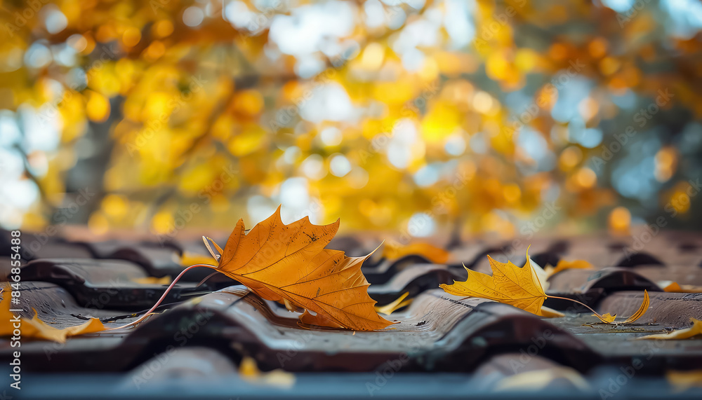 Canvas Prints a house with a porch is surrounded by a lot of fallen leaves