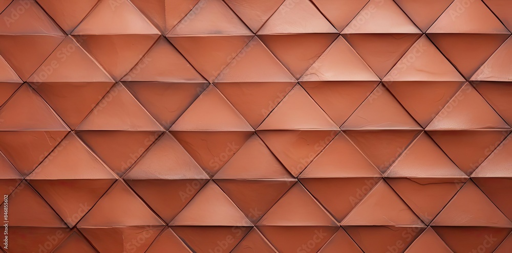 Poster terracotta tiles textured on a wall, with a row of tiles on the left, a row of tiles on the right, a