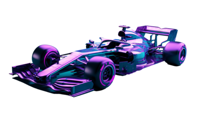 a race car with purple and blue lights