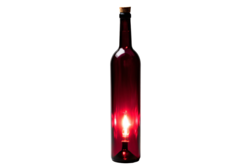 a red bottle with a light in it