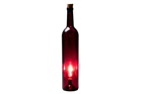 a red bottle with a light in it