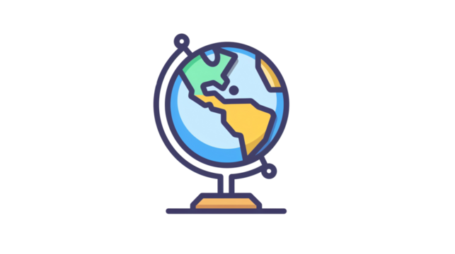 a globe with a yellow and blue map