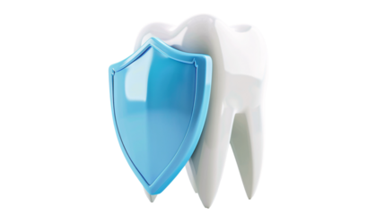 a white and blue tooth with a blue shield