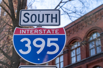 Road sign for Interstate 395 South, taken in Washington DC