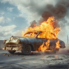 Car on fire due to overheating