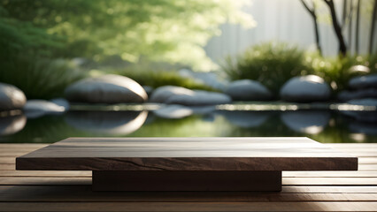 Asian Japanese style garden back wooden table