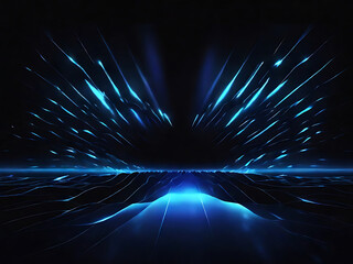 Blue blue spectrum lights tech black party club neon lights abstract wave technology background, black background. wide banner, poster, website, video editing, background. ai