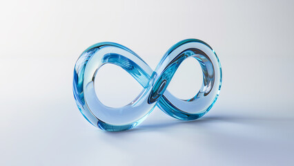 3D infinity symbol made from glass in blue color