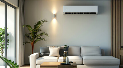 Compact Wall-Mounted Air Conditioner Enhancing Small Apartment Living Room Comfort