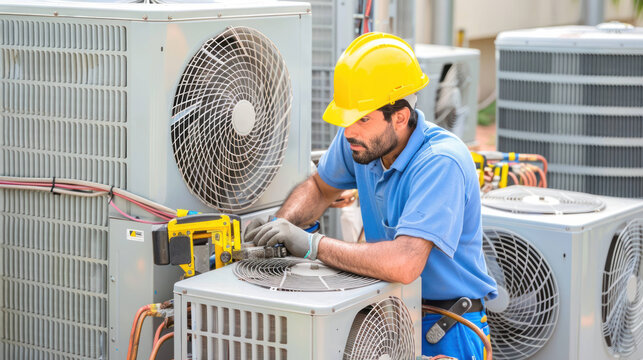 Skilled Technician Conducting Routine Maintenance on an Air Conditioning Unit