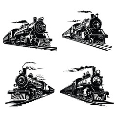 Vintage Steam Locomotive Illustrations - Set of Classic Train Vector Art