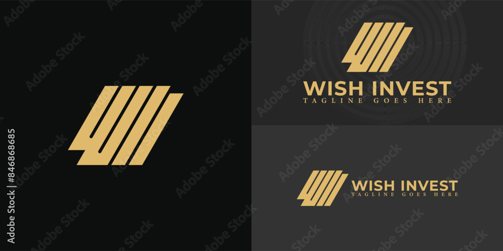 Poster abstract initial letters wi or iw logo in gold color isolated on multiple background colors. the log