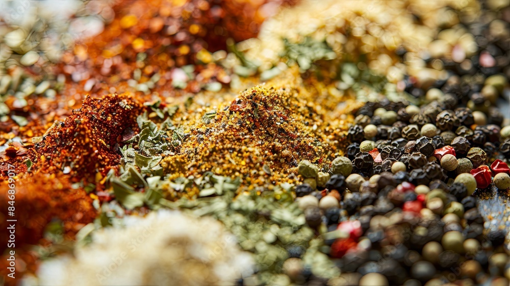 Aufkleber a close-up image of various grilling spices spread out on a kitchen surface. the spices include blac