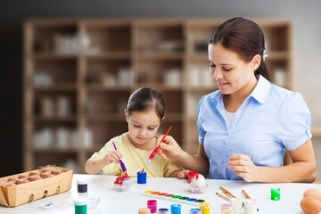 Cute little child sitting study with mother