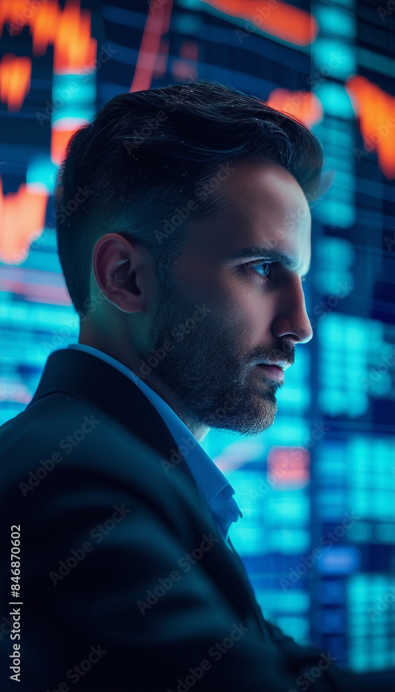 Poster futuristic technology concept team of artificial intelligence software engineers and finance workers