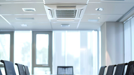 Modern Ceiling-Mounted Air Conditioning System Installed in a Spacious Conference Room