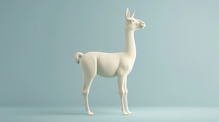 Obraz premium A 3D-rendered white llama sculpture standing against a pastel blue background, featuring a sleek, modern design.