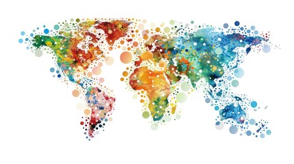 Fototapeta premium Craft an engaging stock photo that celebrates the beauty of our planet, featuring a world map vector made up of vibrant dots and points, highlighting the diversity of landscapes and ecosystems.