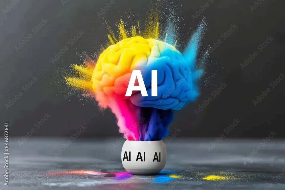 Aufkleber futuristic ai brain with vibrant light effects symbolizing advanced technology and innovation in a h