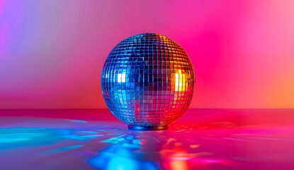 Obraz premium Vibrant disco ball illuminated with colorful lights, symbolizing the energy and excitement of night life in an elegant nightclub setting