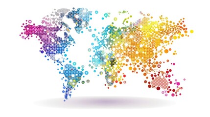 Fototapeta premium Craft an inspiring stock photo that celebrates global diversity and unity, featuring a world map vector composed of vibrant dots and points, representing the rich tapestry of cultures.