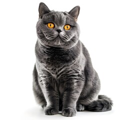 Beautiful British Shorthair cat sitting, isolated on white background