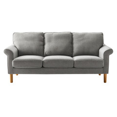 Modern grey sofa with wooden legs, perfect for living room decor and comfort. A stylish three-seater couch ideal for home interiors.