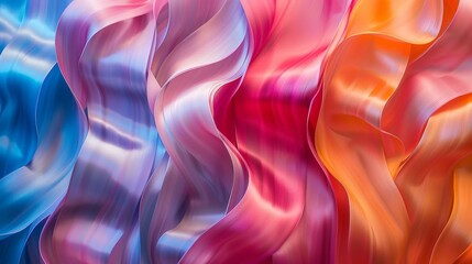 This image features smooth, flowing ribbons in shades of blue and pink with a satin-like texture