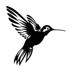  silhouette of a hummingbird in flight, with its wings spread out and its beak visible