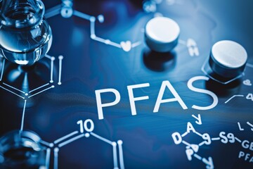 PFAS sign, chemical laboratory background, safety and environmental protection, banner