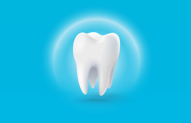 Tooth white, 3D illustration of a tooth on a light background. Vector illustration