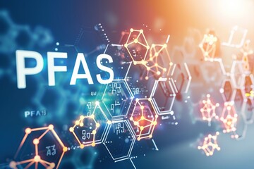 Cutting edge PFAS contaminants laboratory analysis for precise environmental testing,  pollution and health risks symbol, banner
