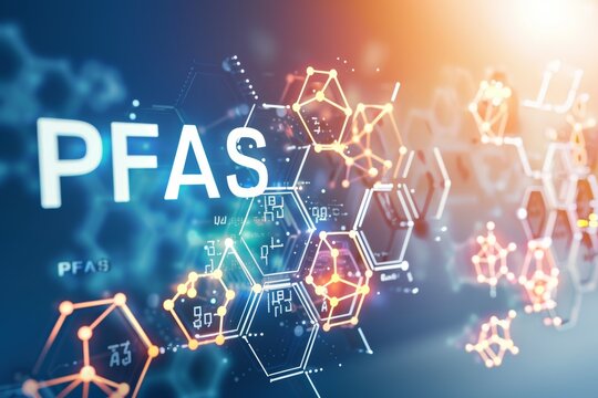Cutting edge PFAS contaminants laboratory analysis for precise environmental testing,  pollution and health risks symbol, banner