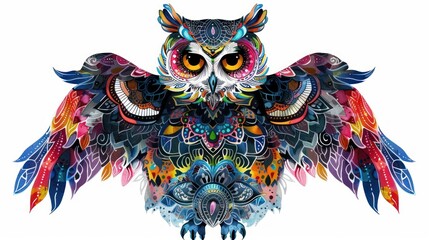 Capture the enchantment of the natural world with a striking stock photo featuring a colorful mandala owl design, beautifully isolated against a white backdrop for a timeless and elegant look. 